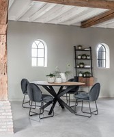 CS 650006 Rack, 2 doors + ML 749691 Chair Bouton + TI 601105 Dining table Shape_Sfeer