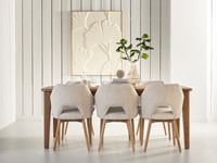 BL 741523 Bliss dining table - ML 749015 Blossom dining chair polairs natural - ML 426528 wall panel Japanese ginko leaf_sfeer2