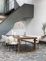 CL 580735 Icon dining table 280-ML 749513 Bloom side chair-ML 749533 Bloom bench 190 Boucle natural-ML La Savina