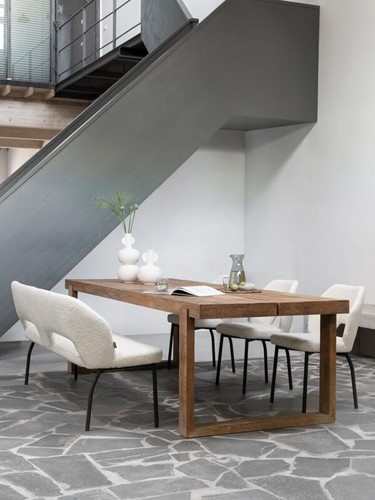 CL 580735 Icon dining table 280-ML 749513 Bloom side chair-ML 749533 Bloom bench 190 Boucle natural