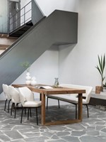 CL 580735 Icon dining table 280-ML 749513 Bloom side chair-ML 749533 Bloom bench 190 Boucle natural