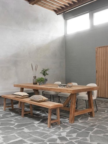 CL 581744 Monastery dining table 280-CL 581739 Monastery bench-ML 749413 Vista arm chair Boucle natural