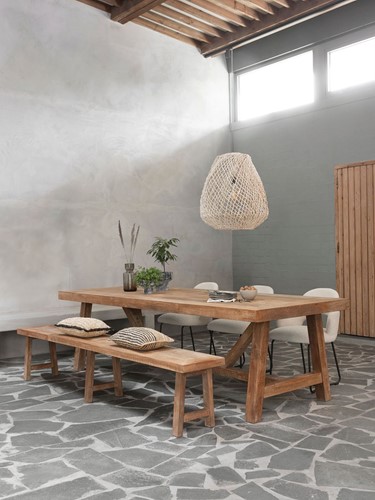 CL 581744 Monastery dining table 280-CL 581739 Monastery bench-ML 749413 Vista arm chair Boucle natural-ML Punta Rasa