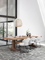 CL 582755 Borgo dining table-ML 749414 Vista arm chair Boucle light grey-ML Punta Rasa lamp