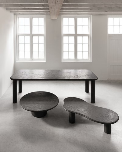 SC 180714 Coffee table Silo Pepper - SC 180744 Dining table Clio Pepper - SC 180704 Coffee table Curve Pepper_Sfeer 1